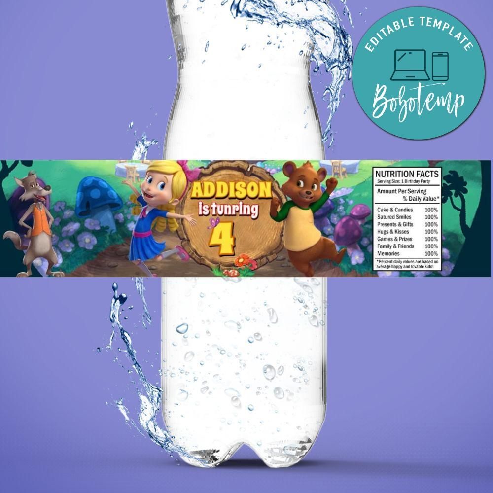 Goldie and Bear Birthday Water Bottle Label Template to Print at Home Instant Download
