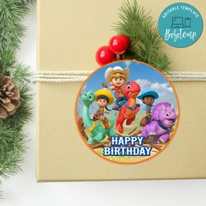 Dino Ranch Circle Stkicer Template Customizable to Print at Home Instant Download