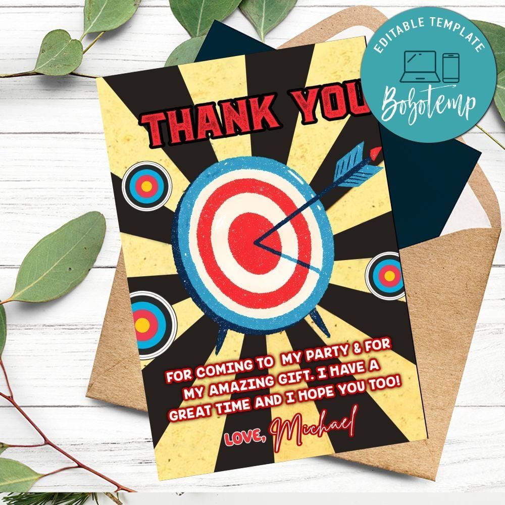 Shooting Archery Thank You Card Customizable Template To Print At Home Instant Download