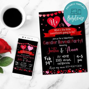 Valentine's Day Gender Reveal Invitation Customizable Template to Print at Home Instant Download