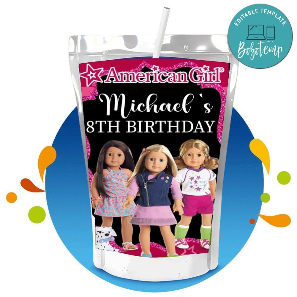 American Girl Capri Sun Birthday Labels Digital File Printable Instant Download