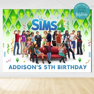 The Sims 4 Birthday Backdrop Digital File Template Instant Download