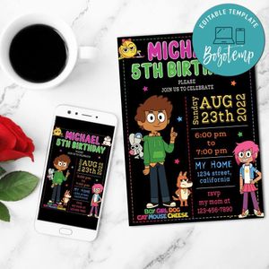 Boy girl dog mouse cheese Birthday Flyer Customizable Template to Print at Home Instant Download
