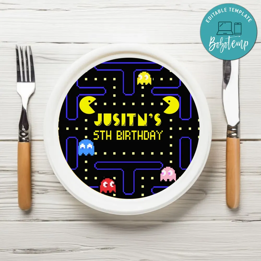 Pacman Birthday Plate Template Customizable To Print At Home | Bobotemp