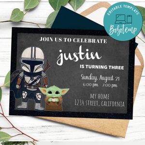Mandalorian Baby Yoda Invitation Customizable Template to Print at Home Instant Download
