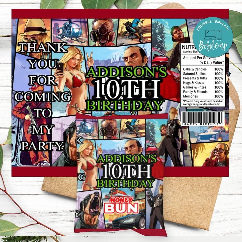 Gta Birthday Honey Buns Snack Bag Label Customizable Instant Download