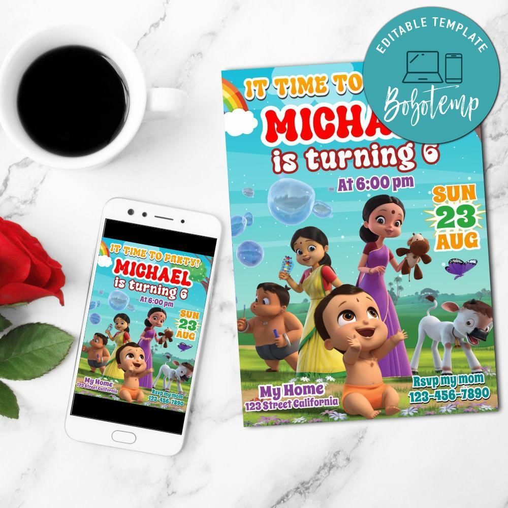 Mighty Little Bheem Mobile Invite Customizable Template Instant Download