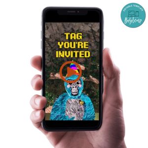 Gorilla Tag Video Invitation Digital Template Customizable Instant Download