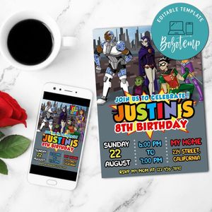 Digital Teen Titans Go Birthday Mobile Invite Customizable Template Instant Download