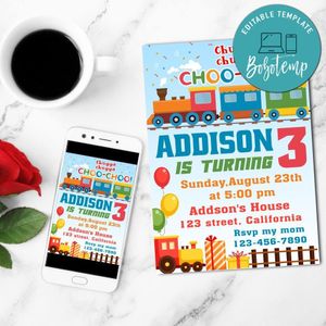 Choo Choo Mobile Invite Customizable Template Instant Download