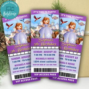 Princess Sofia Ticket Invitation Customizable Template Instant Download