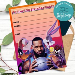 Space Jam 2 fill in blank Invitation Customizable Template to Print at Home Instant Download