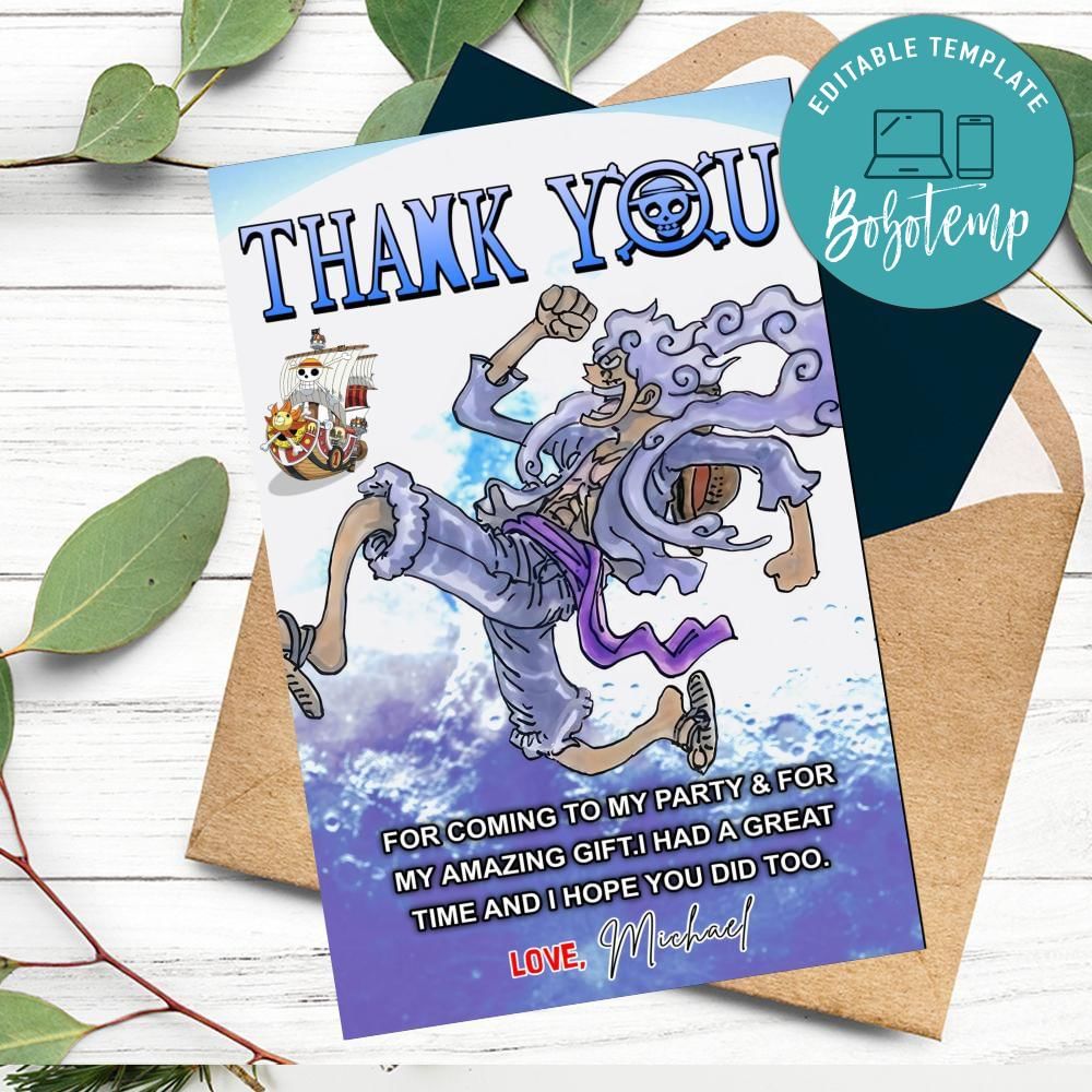 Luffy Gear 5 Thank You Card Customizable Template DIY | Bobotemp