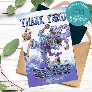 Luffy Gear 5 Thank You Card Customizable Template To Print At Home Instant Download