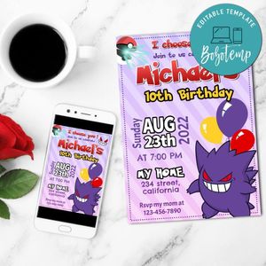 Gengar Mobile Invite Customizable Template Instant Download