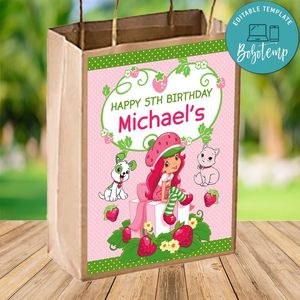 Strawberry shortcake Gift bag label Template Printable Instant Download