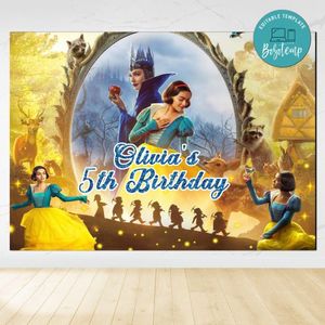 Snow White 2025 Birthday Backdrop Digital File Template Instant Download