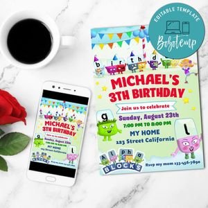 Alphablocks Birthday Flyer Customizable Template to Print at Home Instant Download