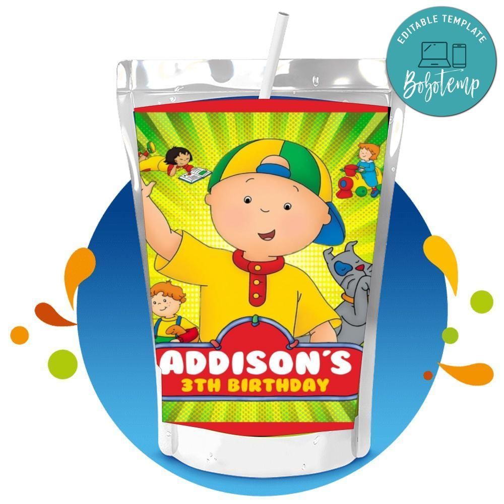 Caillou Capri Sun Birthday Label Digital File Printable Instant Download