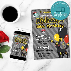 Umbreon Birthday Party Mobile Invite Customizable Template Instant Download
