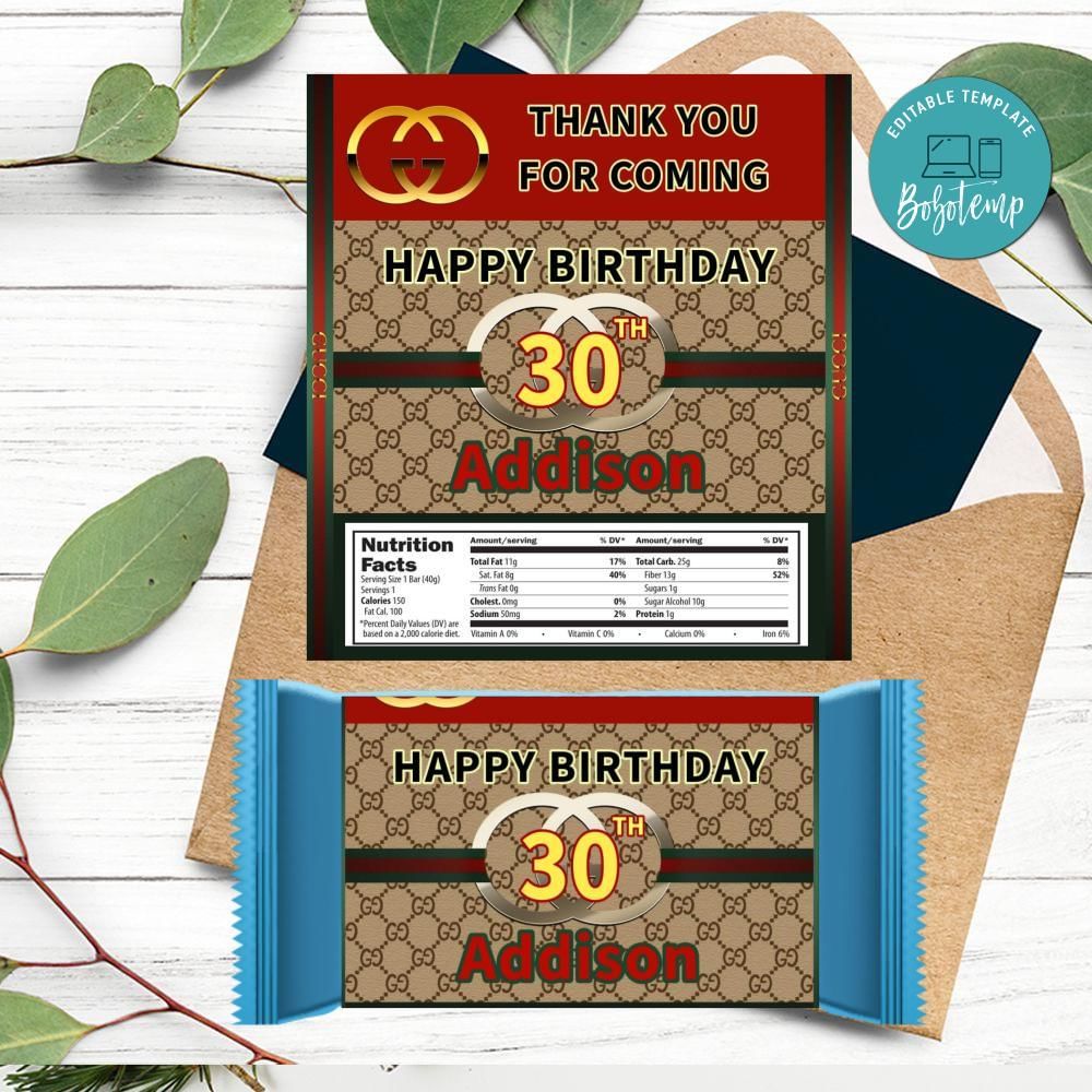 Gucci Candy bar Label Customizable Template Instant Download