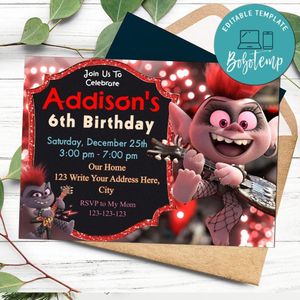 Trolls rock band Birthday Invitation Customizable Template to Print at Home Instant Download