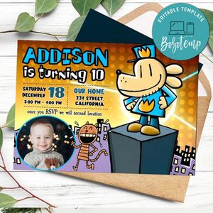 Dogman Birthday Invitation with Photo Customizable Template to Print at Home Instant Download