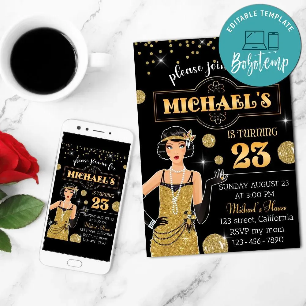 Flapper Mobile Invite Customizable Instant Download | Bobotemp