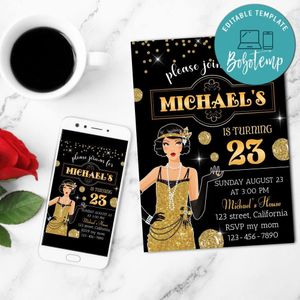 Flapper Mobile Invite Customizable Template Instant Download