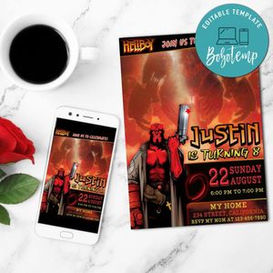 Hellboy Birthday Party Mobile Invite Customizable Template Instant Download