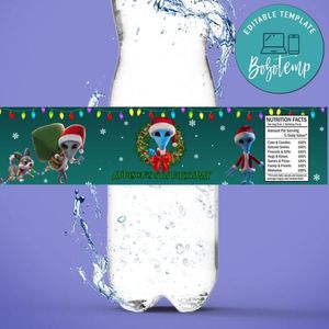 Alien Xmas Birthday Water Bottle Label Template To Print At Home Instant Download