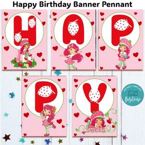 Strawberry Shortcake Banner Pennant Digital File Template Instant Download