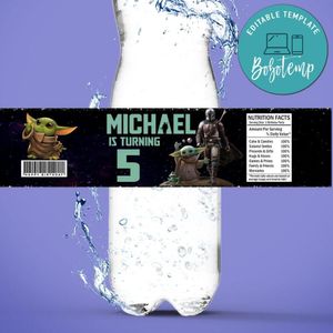 Mandalorian Birthday Water Bottle Label Template to Print at Home Instant Download