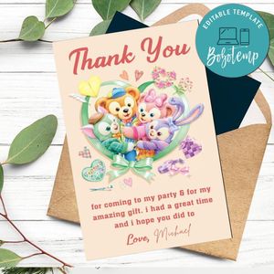 Duffy And Friends Thank You Card Customizable Template To Print At Home Instant Download