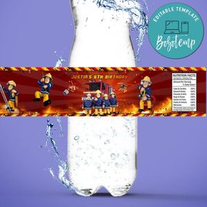 Fireman Sam Birthday Water Bottle Label Template To Print At Home Instant Download