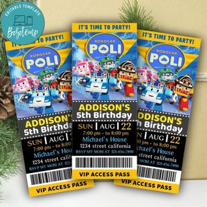 Robocar Poli Ticket Invitation Customizable Template Instant Download