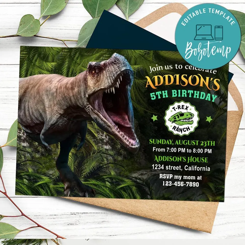 T-Rex Ranch Invitation Customizable Template DIY | Bobotemp Shop