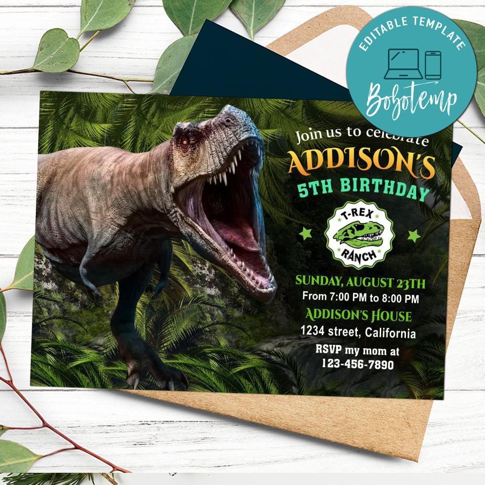 T-Rex Ranch Invitation Customizable Template DIY | Bobotemp