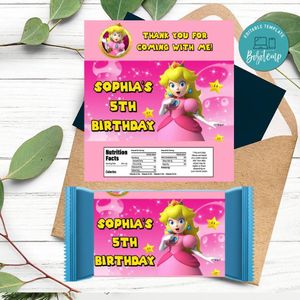 Princess Peach Candy Bar Label Customizable Template Instant Download