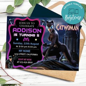 Catwoman Birthday Invitation Customizable Template to Print at Home Instant Download