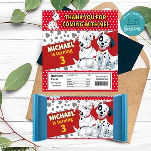 101 Dalmatians Candy bar Label Customizable Template Instant Download