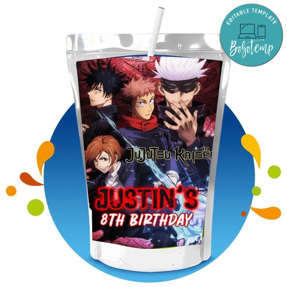 Jujutsu Kaisen Capri Sun Birthday Labels Digital File Printable Instant Download