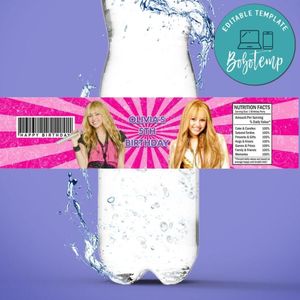 Hannah Montana Birthday Water Bottle Label Template To Print At Home Instant Download