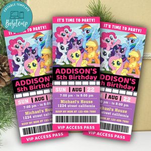 My Little Pony Ticket Invitation Customizable Template Instant Download