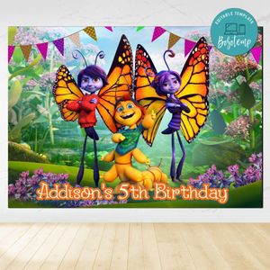 Butterfly Tale Birthday Backdrop Digital File Template Instant Download
