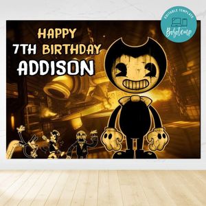 Bendy Birthday Backdrop Digital File Template Instant Download