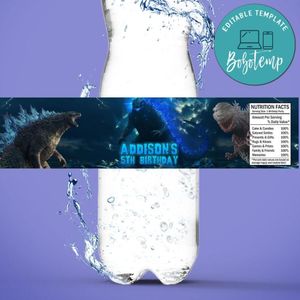 Godzilla Birthday Water Bottle Label Template to Print at Home Instant Download