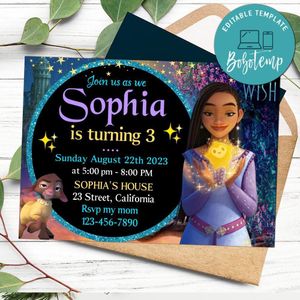 Wish Disney Birthday Flyer Customizable Template to Print at Home Instant Download