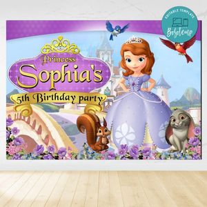 Princess Sofia Birthday Backdrop Digital File Template Instant Download