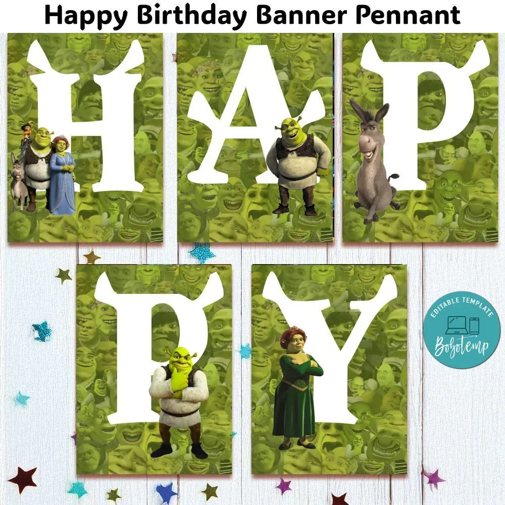 Shrek Banner Pennant Digital File Template | Bobotemp